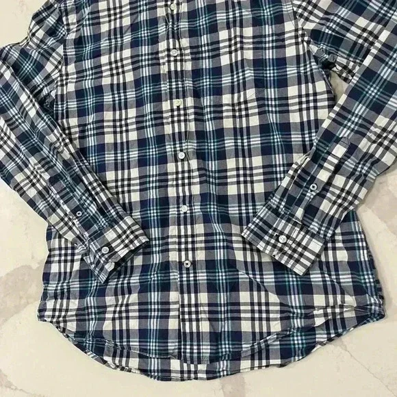 American Eagle Blue Plaid Button Down Long Sleeve Shirt Men's Large Classic Fit - Picture 2 of 6